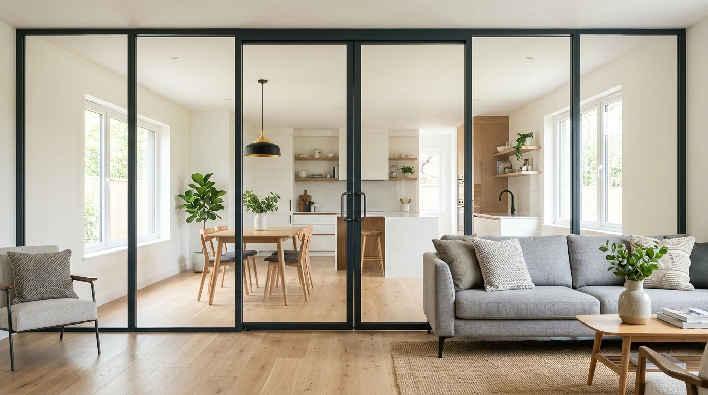Cloison vitrée dans un intérieur contemporain