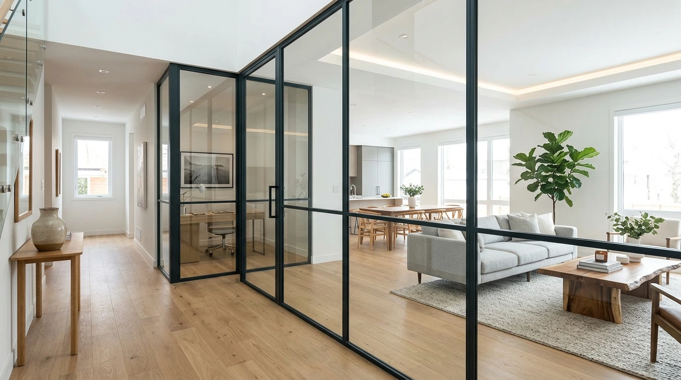 Cloison en verre dans un intérieur moderne