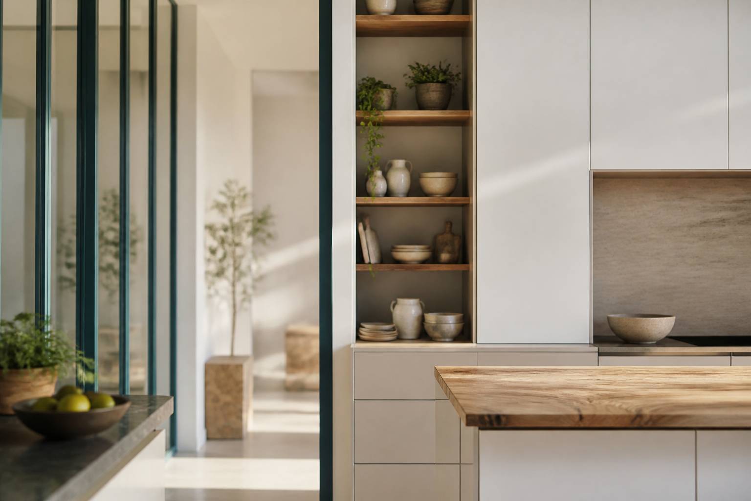 Rangements de cuisine design avec façades sans poignées et céramiques