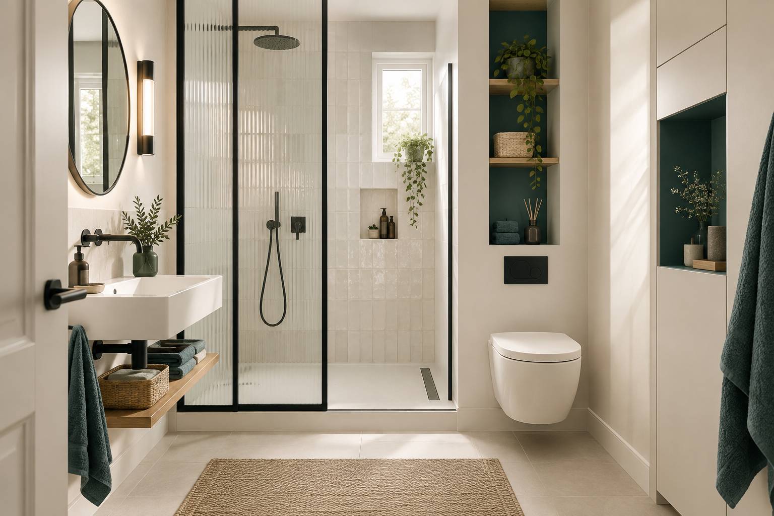 Illustration éditoriale du sujet : Petite salle de bains : 28 idées ingénieuses pour maximiser l'espace dans moins de 5 m²