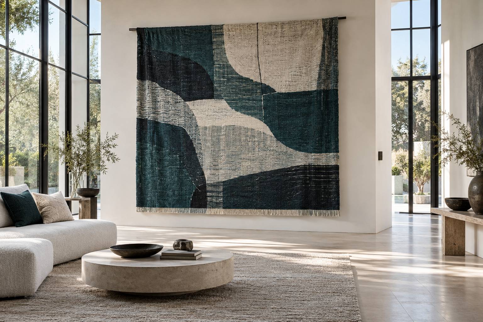 Illustration éditoriale du sujet : Tapis muraux : l'art inédit d'habiller vos murs avec raffinement